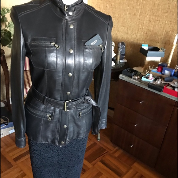 SOLD. NWT GUESS GENUINE LEATHER JACKET with BELT Size M - Picture 3 of 15